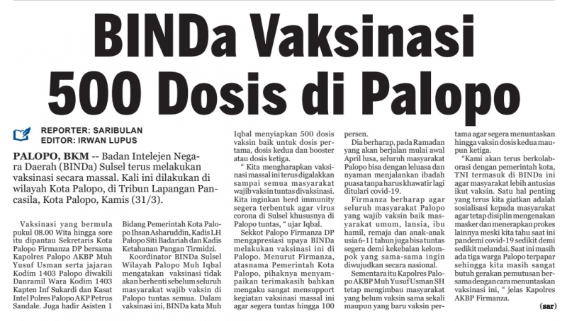 BINDa Vaksinasi  500 Dosis di Palopo