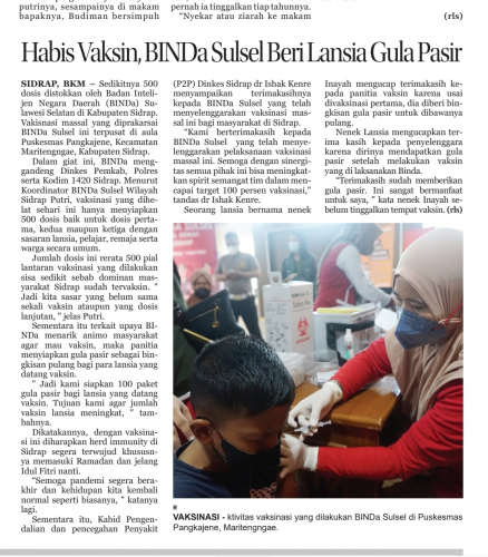 Habis Vaksin, BINDa Sulsel Beri Lansia Gula Pasir