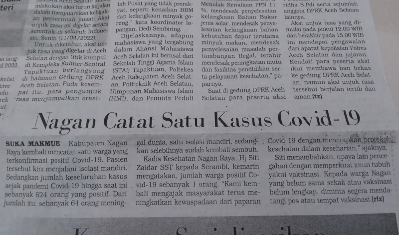 Nagan Catat Satu Kasus Covid-19